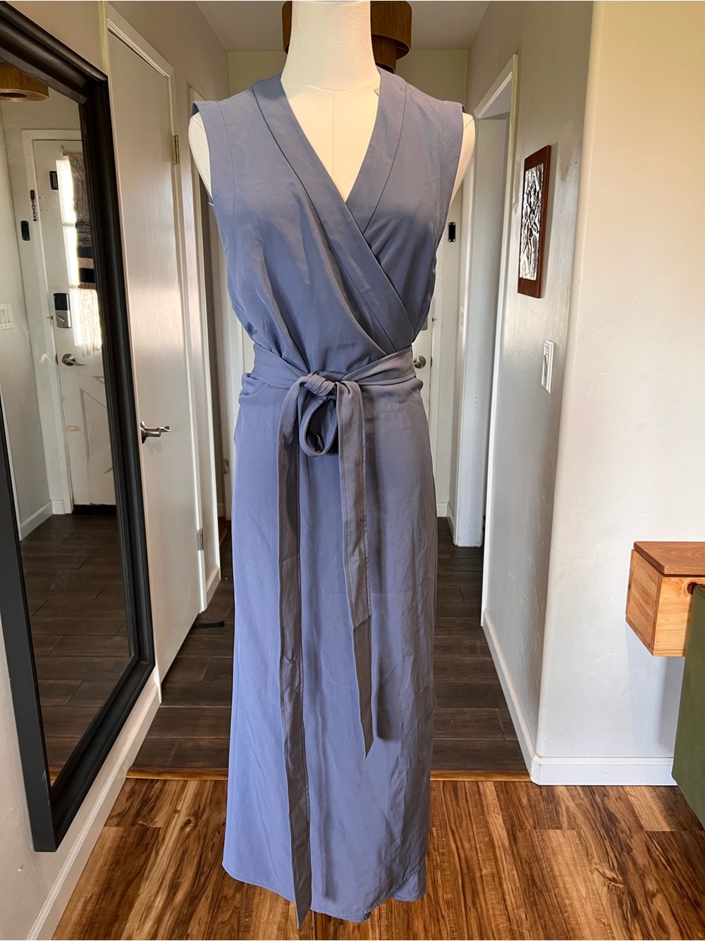 Everlane Sleeveless Wrap Maxi Dress in Dusty Blue